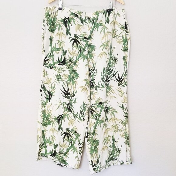 J. Jill Barley Palm Print Linen Blend Wide Leg Crop Pant Plus 2X Tropical Bamboo - Picture 3 of 13